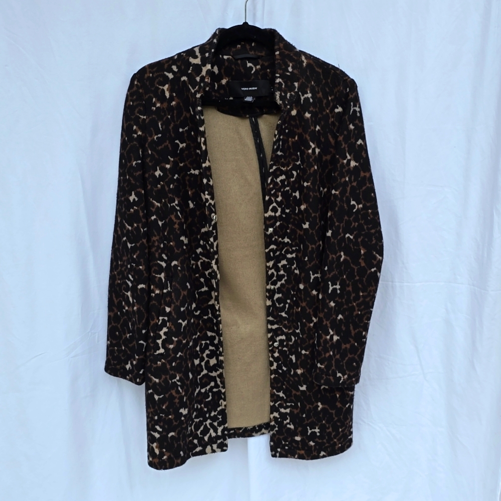 Womens Vero Moda Jacket Leopard Animal Print Long Coat Short Trench Size Small